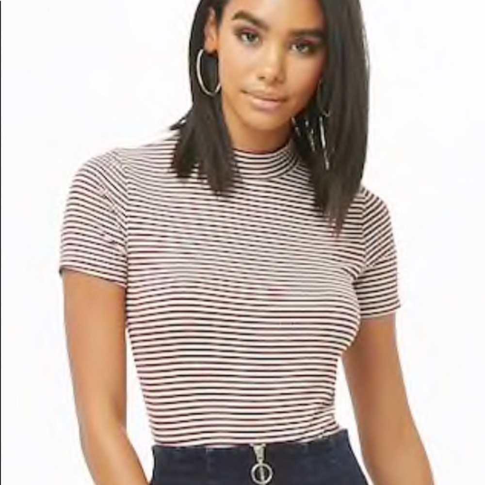 Ribbed Mock Neck Striped Shirt